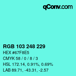 Color code: RGB 103 248 229 | qconv.com