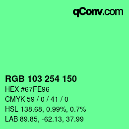 カラーコード: RGB 103 254 150 | qconv.com