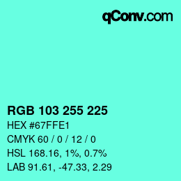 Color code: RGB 103 255 225 | qconv.com
