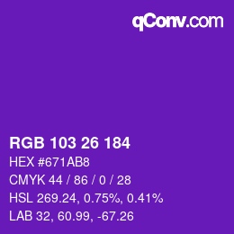 Color code: RGB 103 26 184 | qconv.com