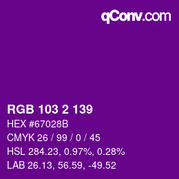 Color code: RGB 103 2 139 | qconv.com