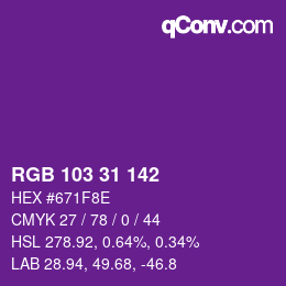 Color code: RGB 103 31 142 | qconv.com