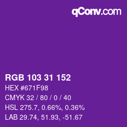 カラーコード: RGB 103 31 152 | qconv.com