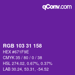 Color code: RGB 103 31 158 | qconv.com