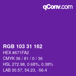 Color code: RGB 103 31 162 | qconv.com