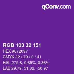 Color code: RGB 103 32 151 | qconv.com