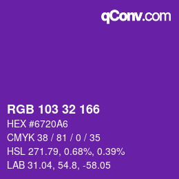 Color code: RGB 103 32 166 | qconv.com