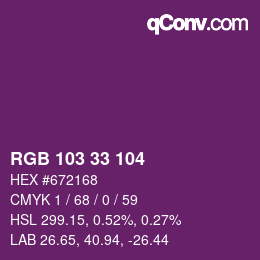 Color code: RGB 103 33 104 | qconv.com