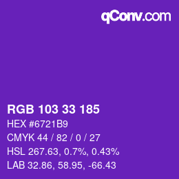 Color code: RGB 103 33 185 | qconv.com