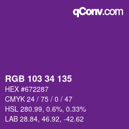 Color code: RGB 103 34 135 | qconv.com