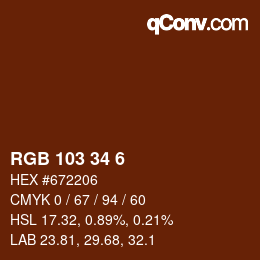 Color code: RGB 103 34 6 | qconv.com