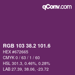 カラーコード: RGB 103 38.2 101.6 | qconv.com