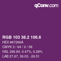 カラーコード: RGB 103 38.2 106.6 | qconv.com
