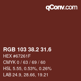 カラーコード: RGB 103 38.2 31.6 | qconv.com