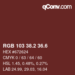 カラーコード: RGB 103 38.2 36.6 | qconv.com