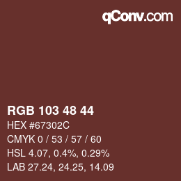 颜色代码: RGB 103 48 44 | qconv.com