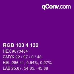 Color code: RGB 103 4 132 | qconv.com