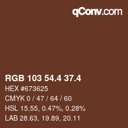 カラーコード: RGB 103 54.4 37.4 | qconv.com