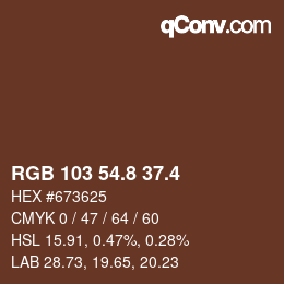カラーコード: RGB 103 54.8 37.4 | qconv.com