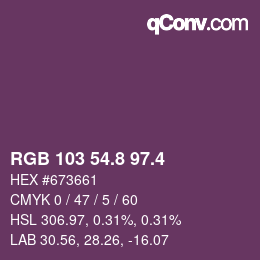 カラーコード: RGB 103 54.8 97.4 | qconv.com