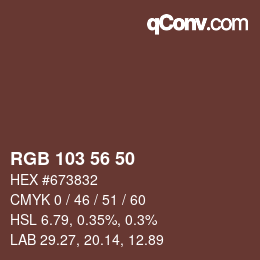 Farbcode: RGB 103 56 50 | qconv.com
