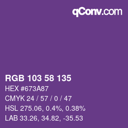 Color code: RGB 103 58 135 | qconv.com