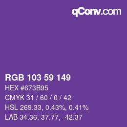 Color code: RGB 103 59 149 | qconv.com