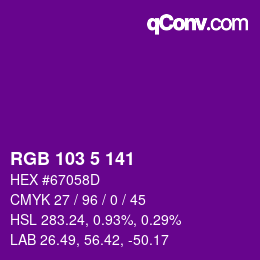 Color code: RGB 103 5 141 | qconv.com