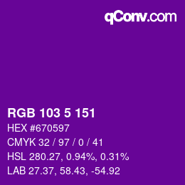 Color code: RGB 103 5 151 | qconv.com