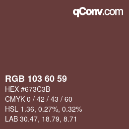 カラーコード: RGB 103 60 59 | qconv.com