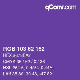 Color code: RGB 103 62 162 | qconv.com