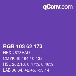 Color code: RGB 103 62 173 | qconv.com