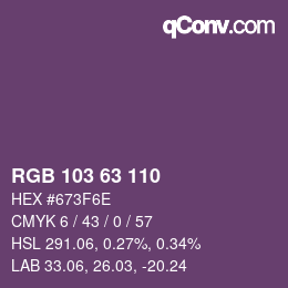 Color code: RGB 103 63 110 | qconv.com