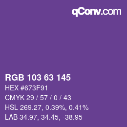 Color code: RGB 103 63 145 | qconv.com