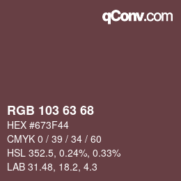 Color code: RGB 103 63 68 | qconv.com