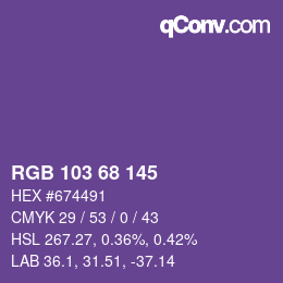 Color code: RGB 103 68 145 | qconv.com
