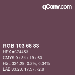 Color code: RGB 103 68 83 | qconv.com