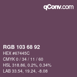 Color code: RGB 103 68 92 | qconv.com