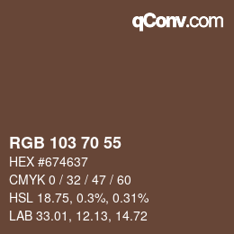 颜色代码: RGB 103 70 55 | qconv.com