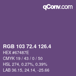カラーコード: RGB 103 72.4 126.4 | qconv.com
