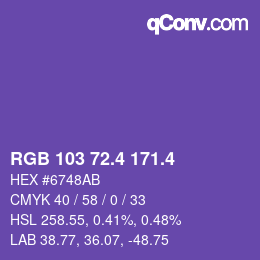 カラーコード: RGB 103 72.4 171.4 | qconv.com
