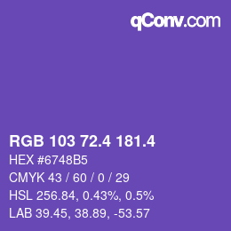 カラーコード: RGB 103 72.4 181.4 | qconv.com