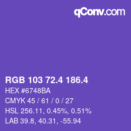 カラーコード: RGB 103 72.4 186.4 | qconv.com