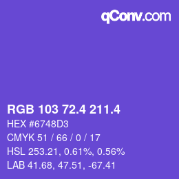 カラーコード: RGB 103 72.4 211.4 | qconv.com