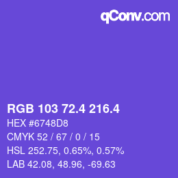カラーコード: RGB 103 72.4 216.4 | qconv.com