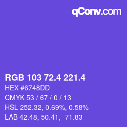 カラーコード: RGB 103 72.4 221.4 | qconv.com