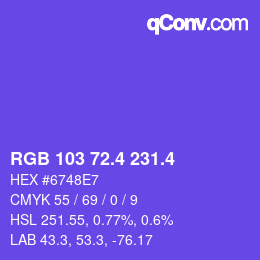 カラーコード: RGB 103 72.4 231.4 | qconv.com