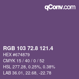 カラーコード: RGB 103 72.8 121.4 | qconv.com