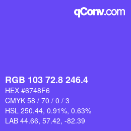 カラーコード: RGB 103 72.8 246.4 | qconv.com