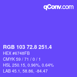 カラーコード: RGB 103 72.8 251.4 | qconv.com